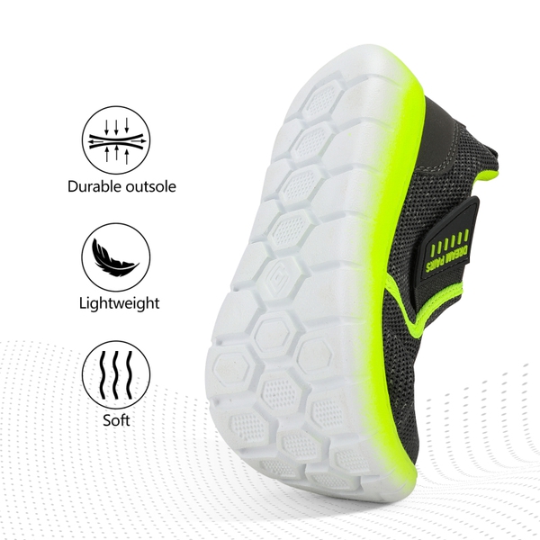 [EZ-Ons MightyMovers] Comfortable Kids Running Shoes - GREY NEON - 5